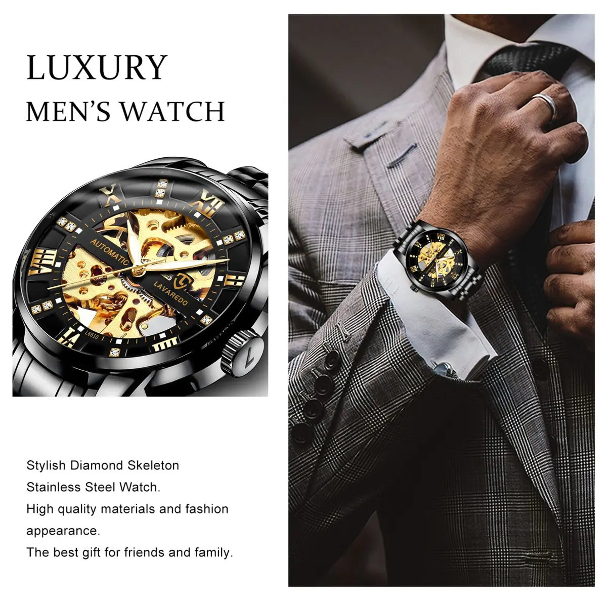 A ALPS Automatic Mechanical Watch for Men | 41mm Stainless Steel Skeleton Dial, 30M Water Resistant - view 5
