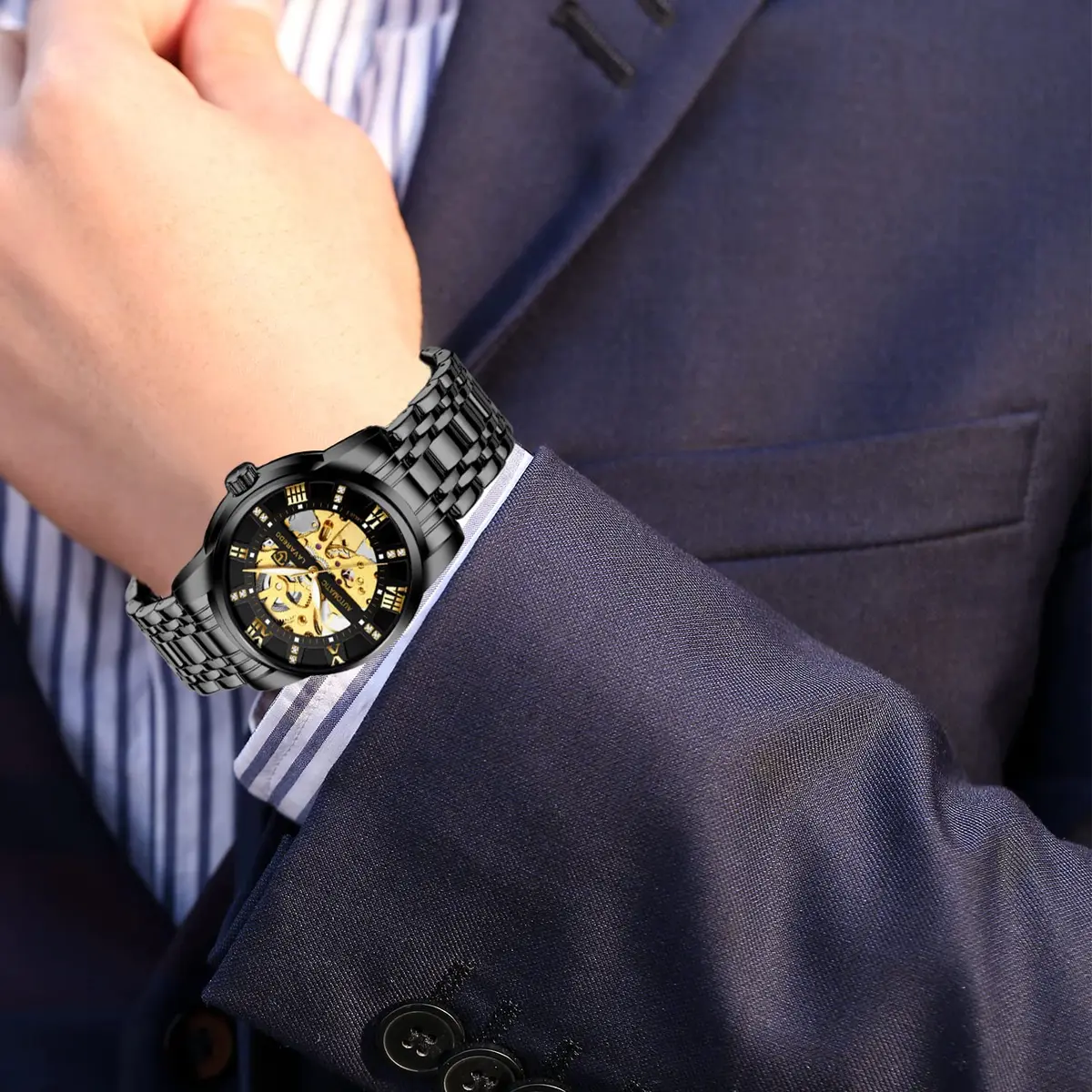 A ALPS Automatic Mechanical Watch for Men | 41mm Stainless Steel Skeleton Dial, 30M Water Resistant - view 6
