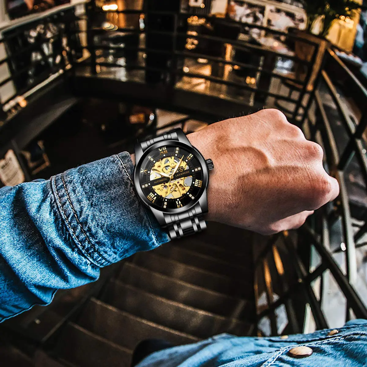A ALPS Automatic Mechanical Watch for Men | 41mm Stainless Steel Skeleton Dial, 30M Water Resistant - view 2
