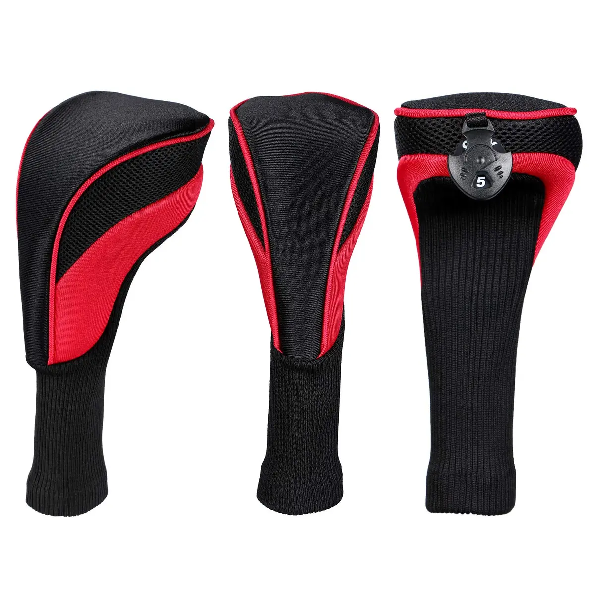LONGCHAO Red/Black Golf Head Covers Driver 1 3 5 7 X | Thick Neoprene Protects Clubs - view 4