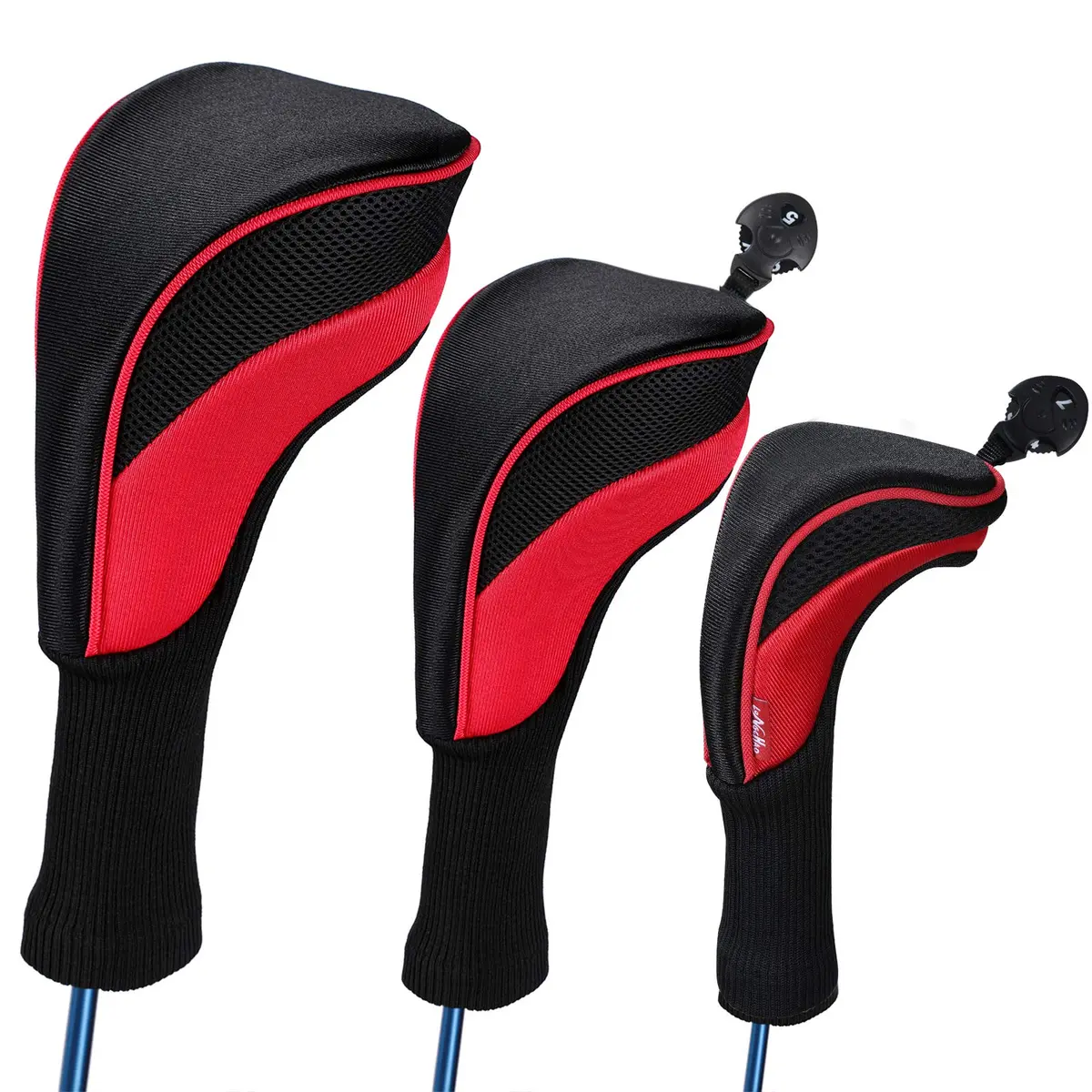 LONGCHAO Red/Black Golf Head Covers Driver 1 3 5 7 X | Thick Neoprene Protects Clubs - main product image