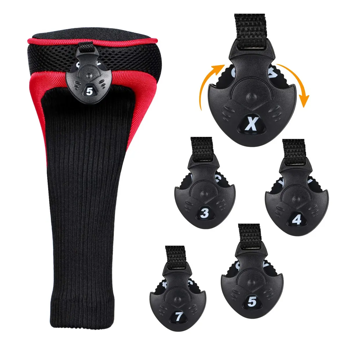 LONGCHAO Red/Black Golf Head Covers Driver 1 3 5 7 X | Thick Neoprene Protects Clubs - view 2