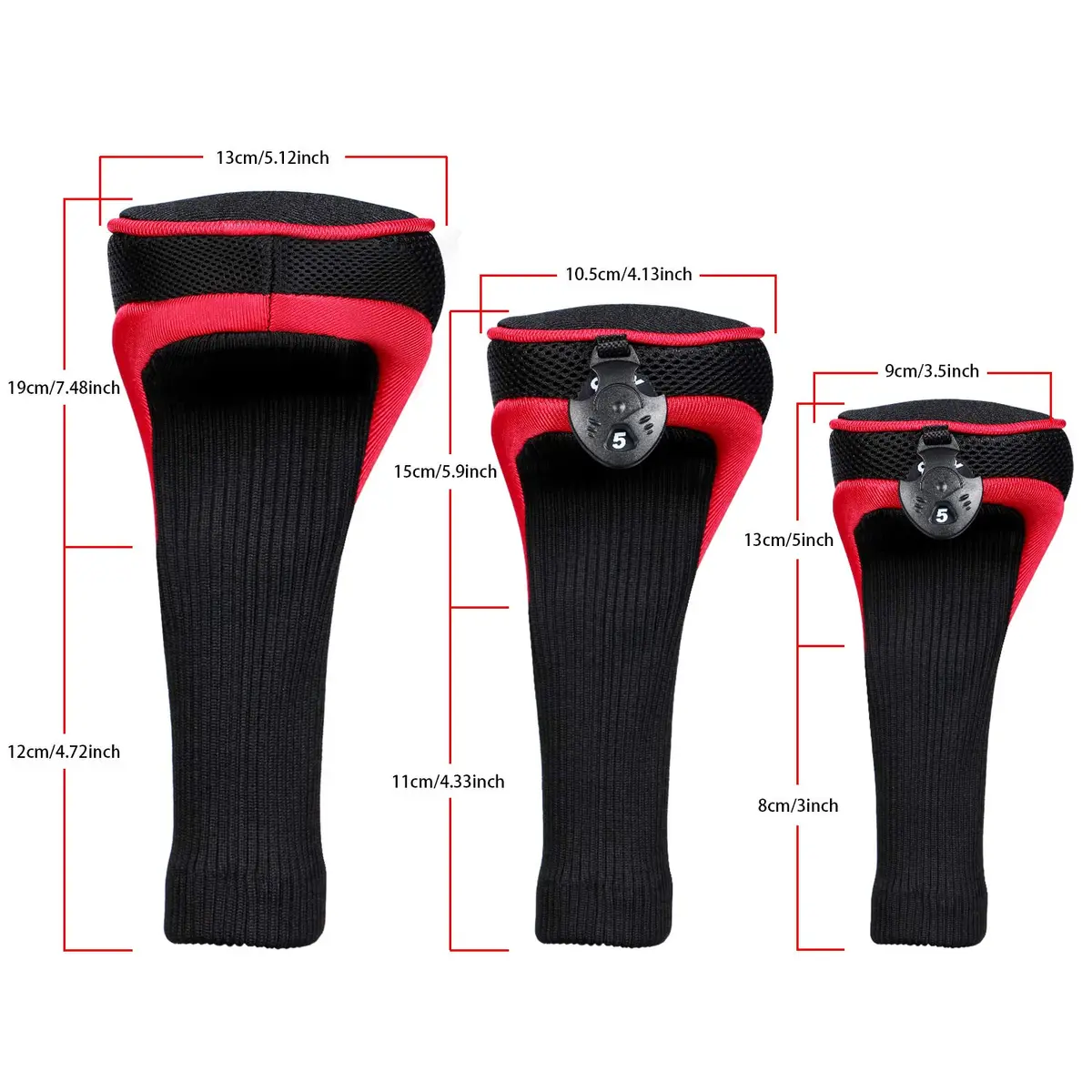 LONGCHAO Red/Black Golf Head Covers Driver 1 3 5 7 X | Thick Neoprene Protects Clubs - view 3