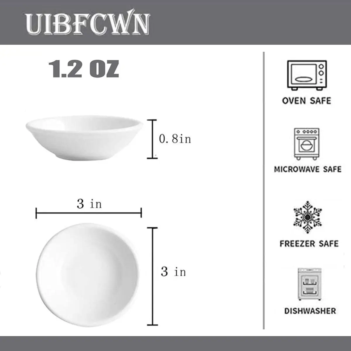 UIBFCWN 12 Pack Ceramic Dipping Bowls 1.2 Oz (35 ml) | Small White Sauce Dishes for Sushi & Condiments - view 2