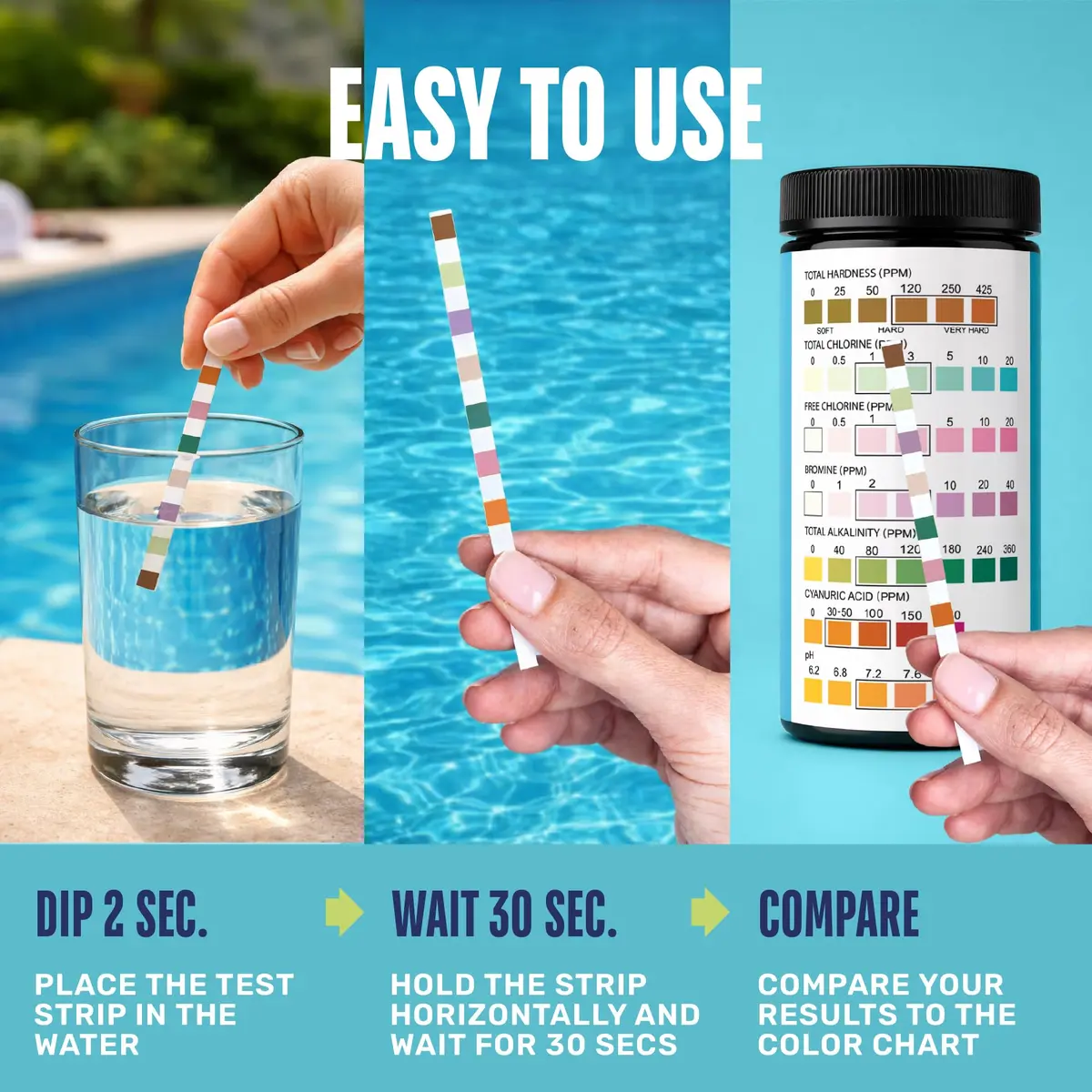 JNW Direct Pool Test Strips 100 Count | 7-in-1 Water Test for Pools & Spas - view 5
