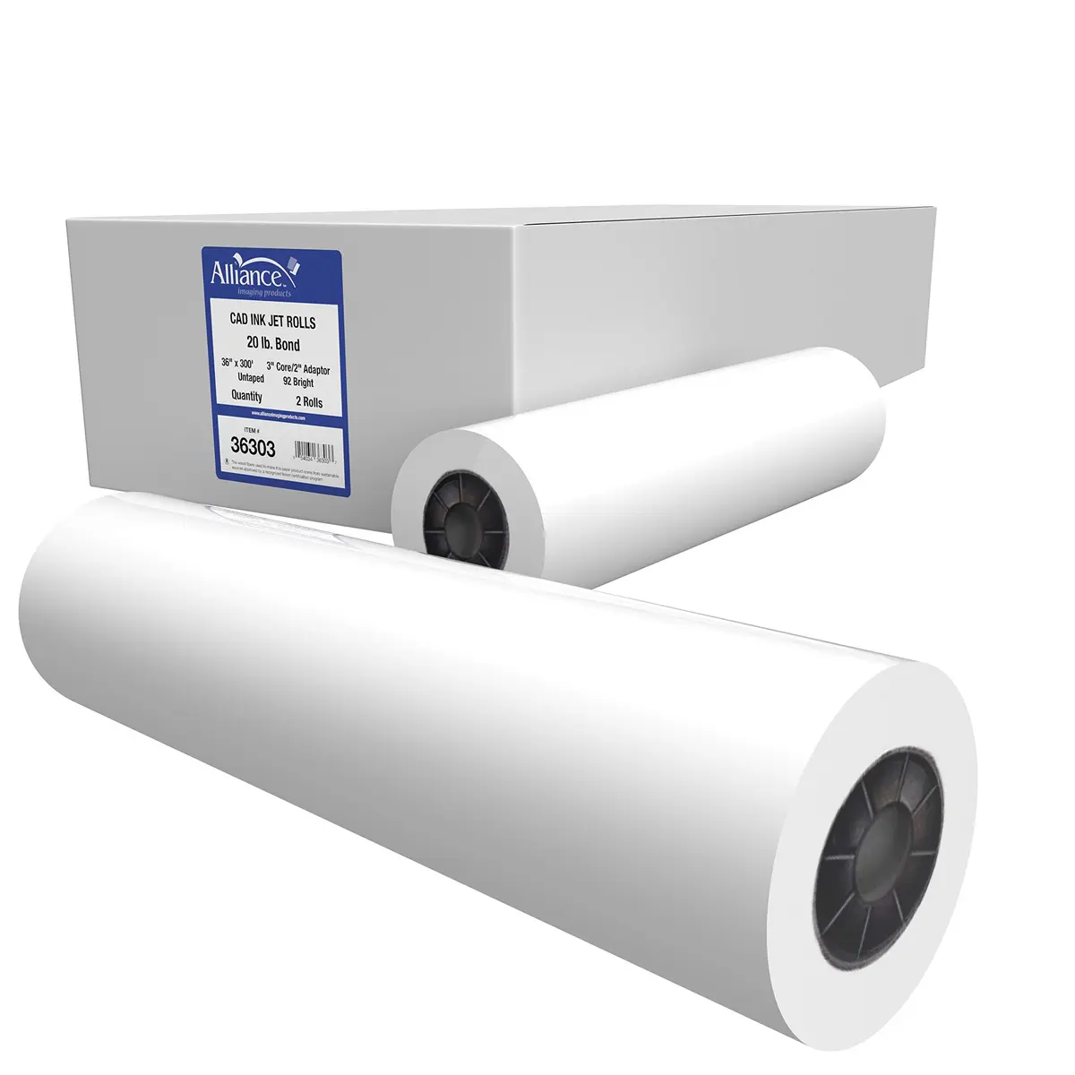 Alliance Wide Format Paper CAD Bond Rolls 36" x 300 Ft | 20lb, White, Laser & Inkjet Compatible - main product image