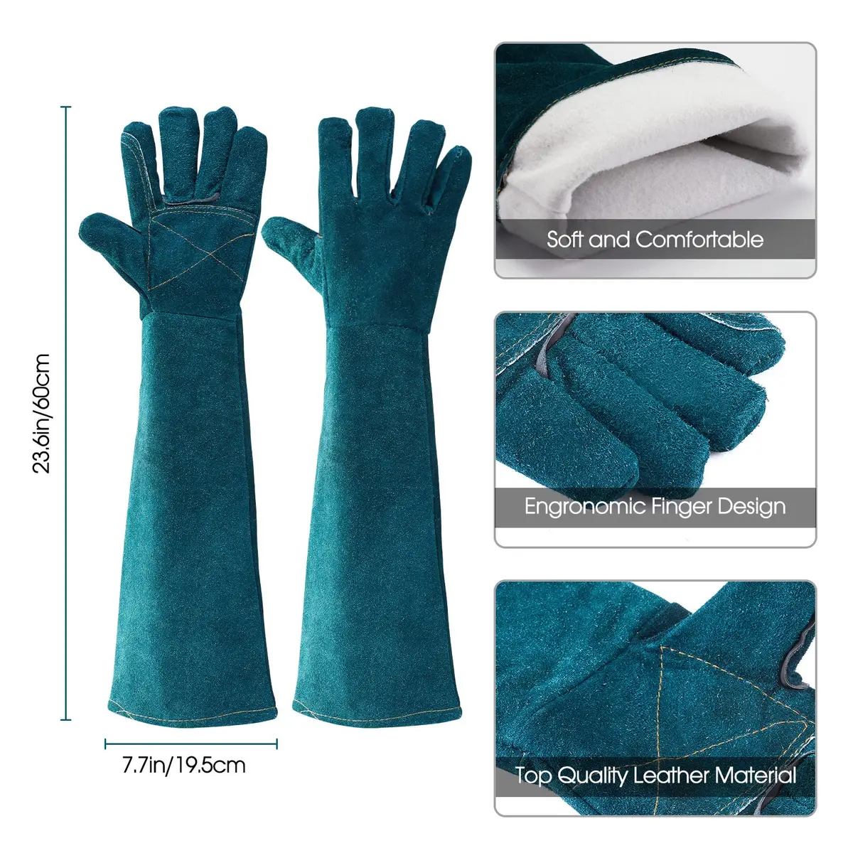 AOWPFVV Animal Handling Gloves Bite Proof for Dogs, Cats, 60cm (23.6in) Large | ANSI Cut Level A5 Protection - view 2