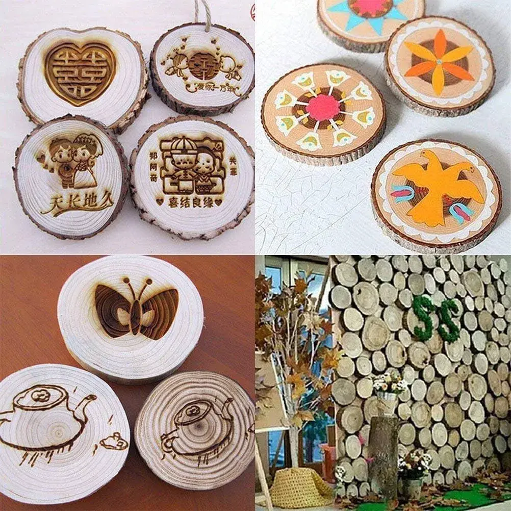 William Craft Natural Wood Slices 10 Pcs 11-12cm (4.2-4.7 inch) | Rustic DIY Craft Wood Circles with Bark - view 3