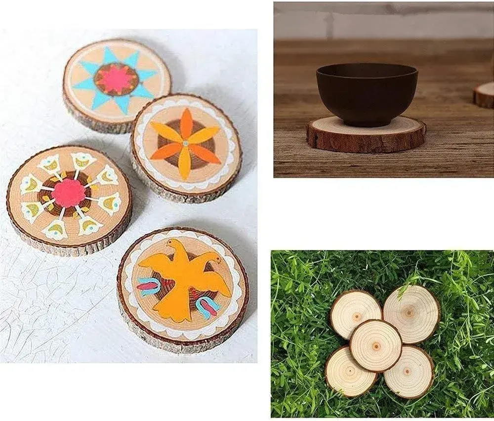William Craft Natural Wood Slices 10 Pcs 11-12cm (4.2-4.7 inch) | Rustic DIY Craft Wood Circles with Bark - view 4