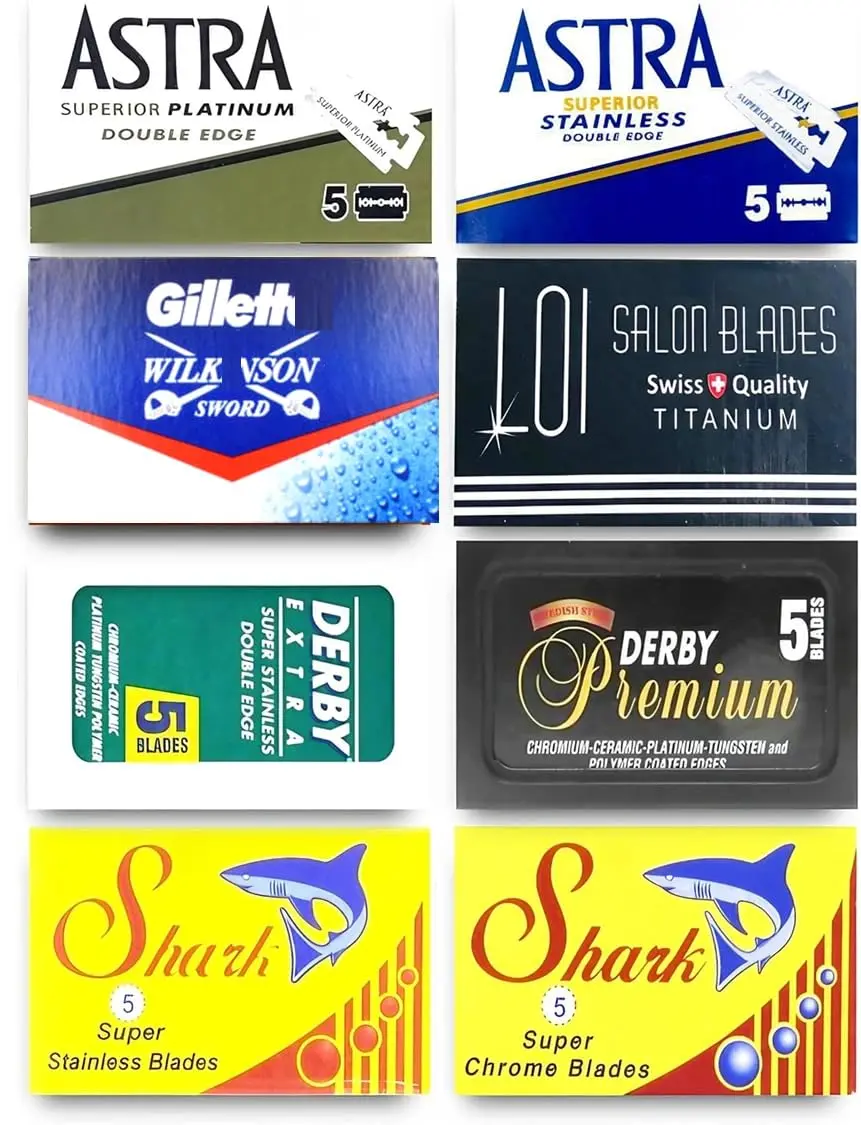 Razor Blades Club Astra-Derby-Shark-GiIIette Double Edge Razor Blades Sampler (40 blades) | 8 Brands for a Smooth Shave - main product image