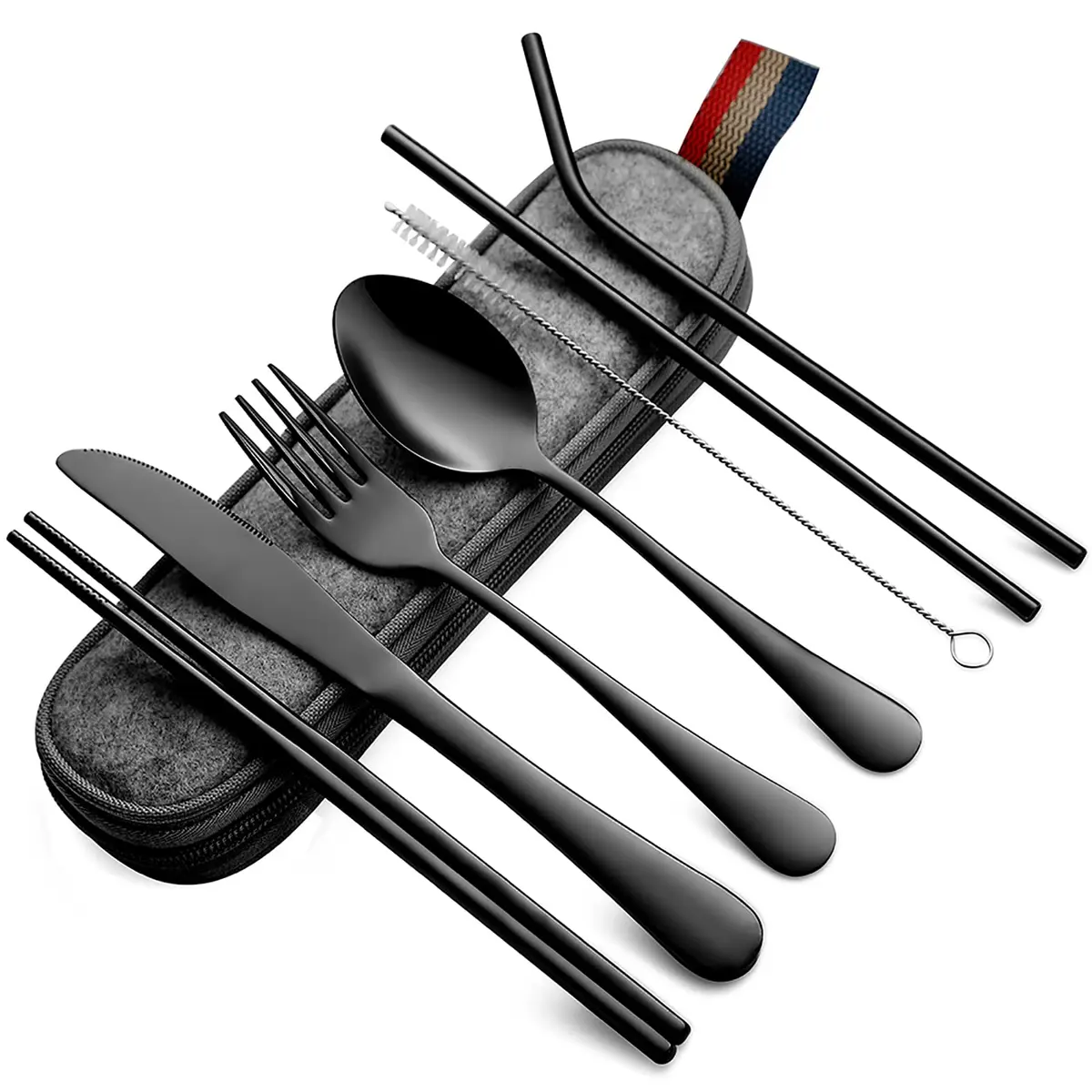 DEVICO Full-Size Travel Silverware Set with Case | Durable 18/8 Stainless Steel Flatware for Camping & Daily Use - main product image