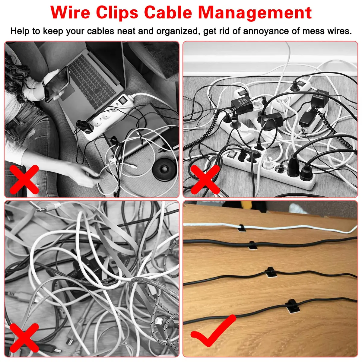 FOLAI 50pcs Adhesive Wire Clips | Car & Home Cable Organizer with Strong Sticky Pad - view 2