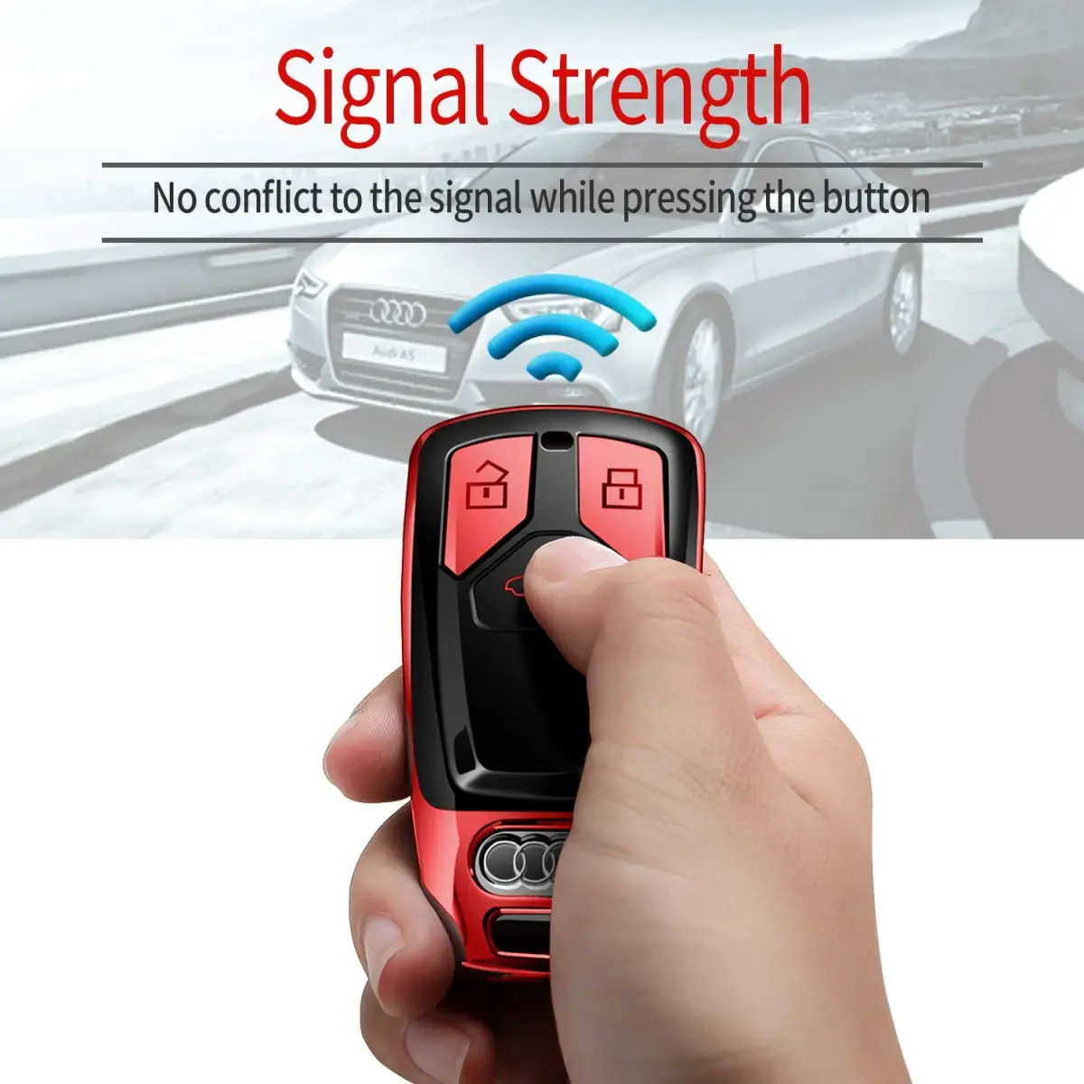 Tukellen Red Soft TPU Key Fob Cover for Audi A4 Q7 Q5 TT A3 A6 SQ5 R8 S5 Smart Key | 360° Protection - view 4