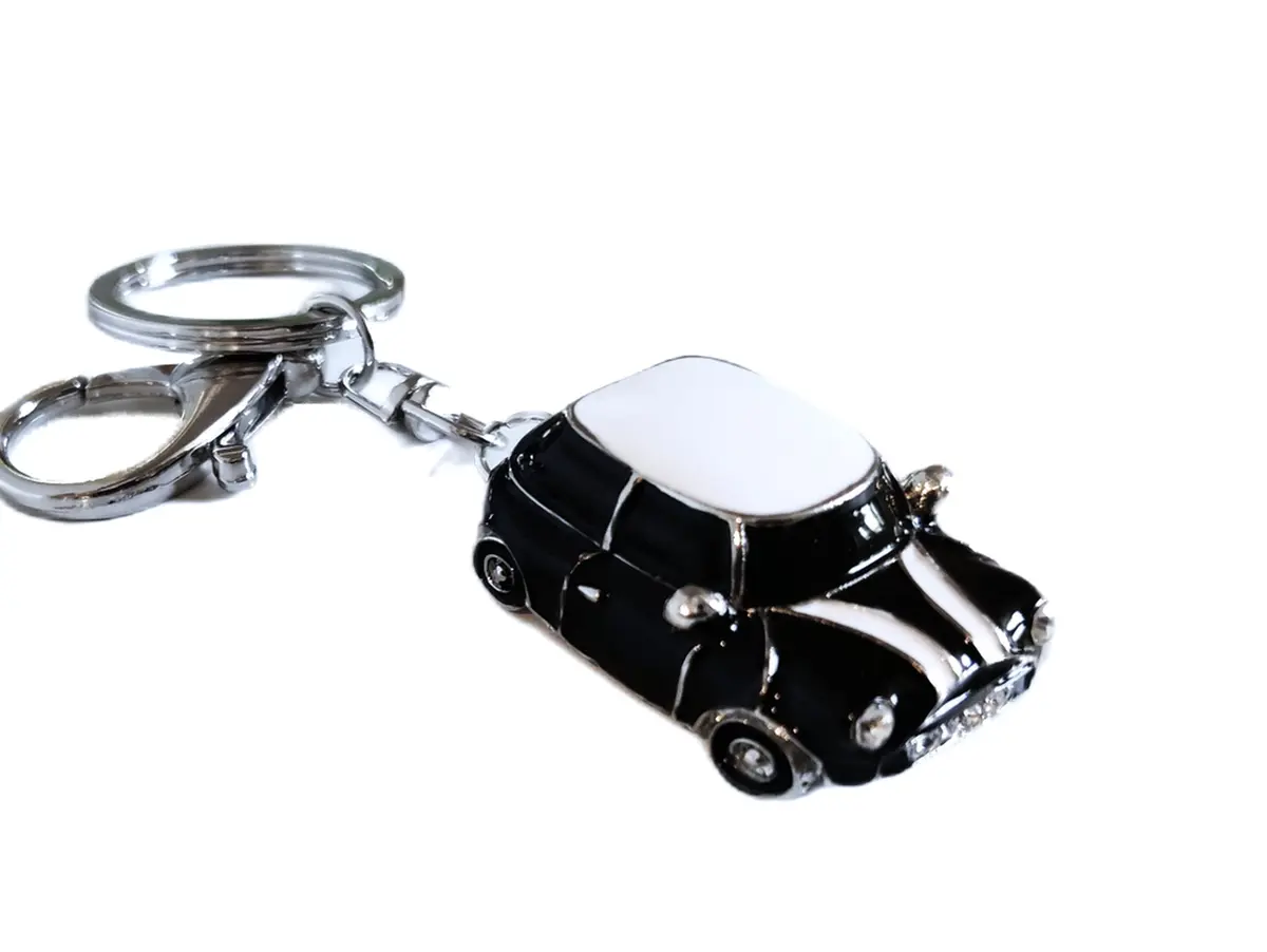 RK Gifts Miniature Car Keychain with Rhinestone Detail | Lightweight & Portable Gift (Black, Silver Trim) - main product image