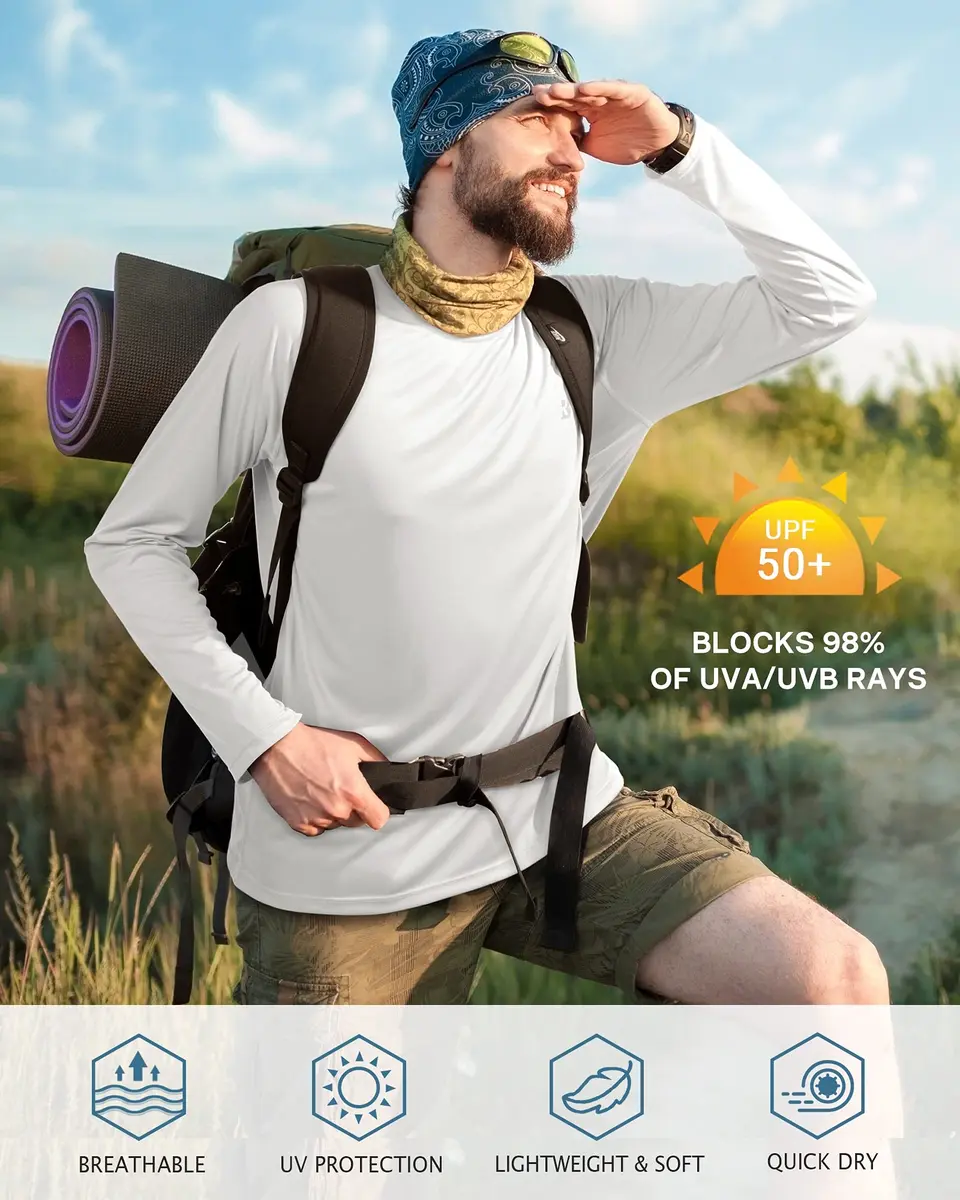Roadbox Men's UPF 50+ UV Sun Protection Shirts Long Sleeve Rash Guard | Breathable Lightweight Cooling - view 3