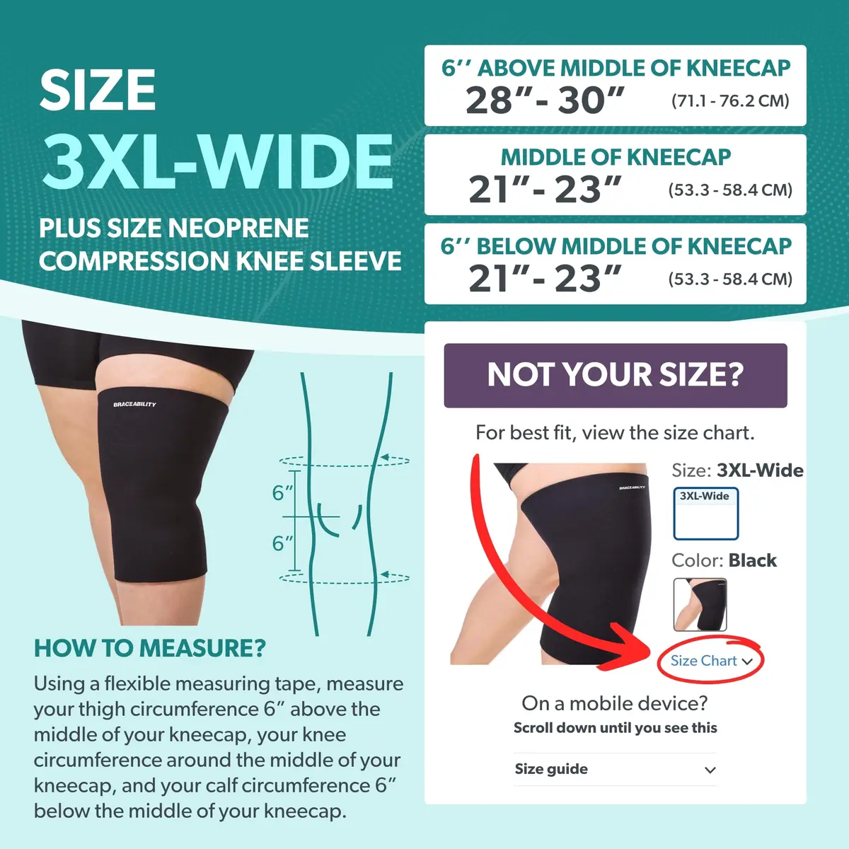 BraceAbility Plus Size Knee Sleeve 3X-Large Wide | FDA Approved Orthopedic Brace for Arthritis Joint Pain - view 2