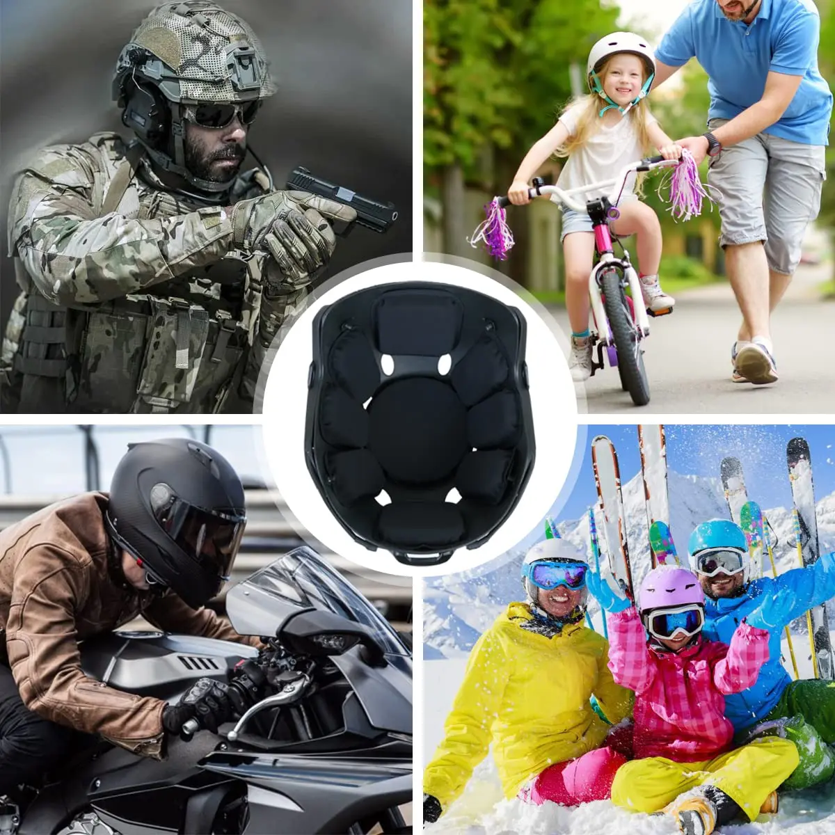 AOUTACC Universal Airsoft Helmet Pads, Replacement Foam Padding Kit for FAST/ACH/MICH Helmets, Black (9 Pads + 10 Hook Circles) - view 4