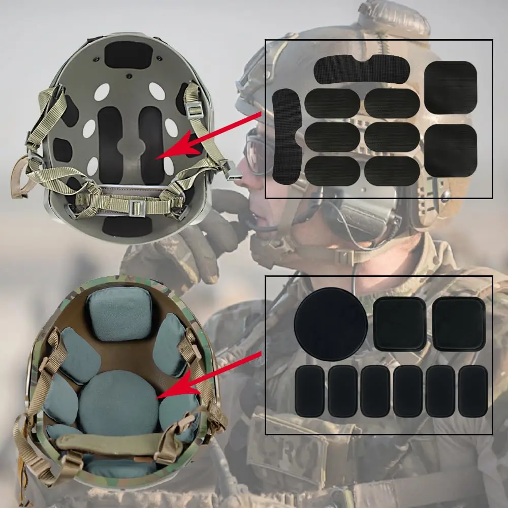 AOUTACC Universal Airsoft Helmet Pads, Replacement Foam Padding Kit for FAST/ACH/MICH Helmets, Black (9 Pads + 10 Hook Circles) - view 5