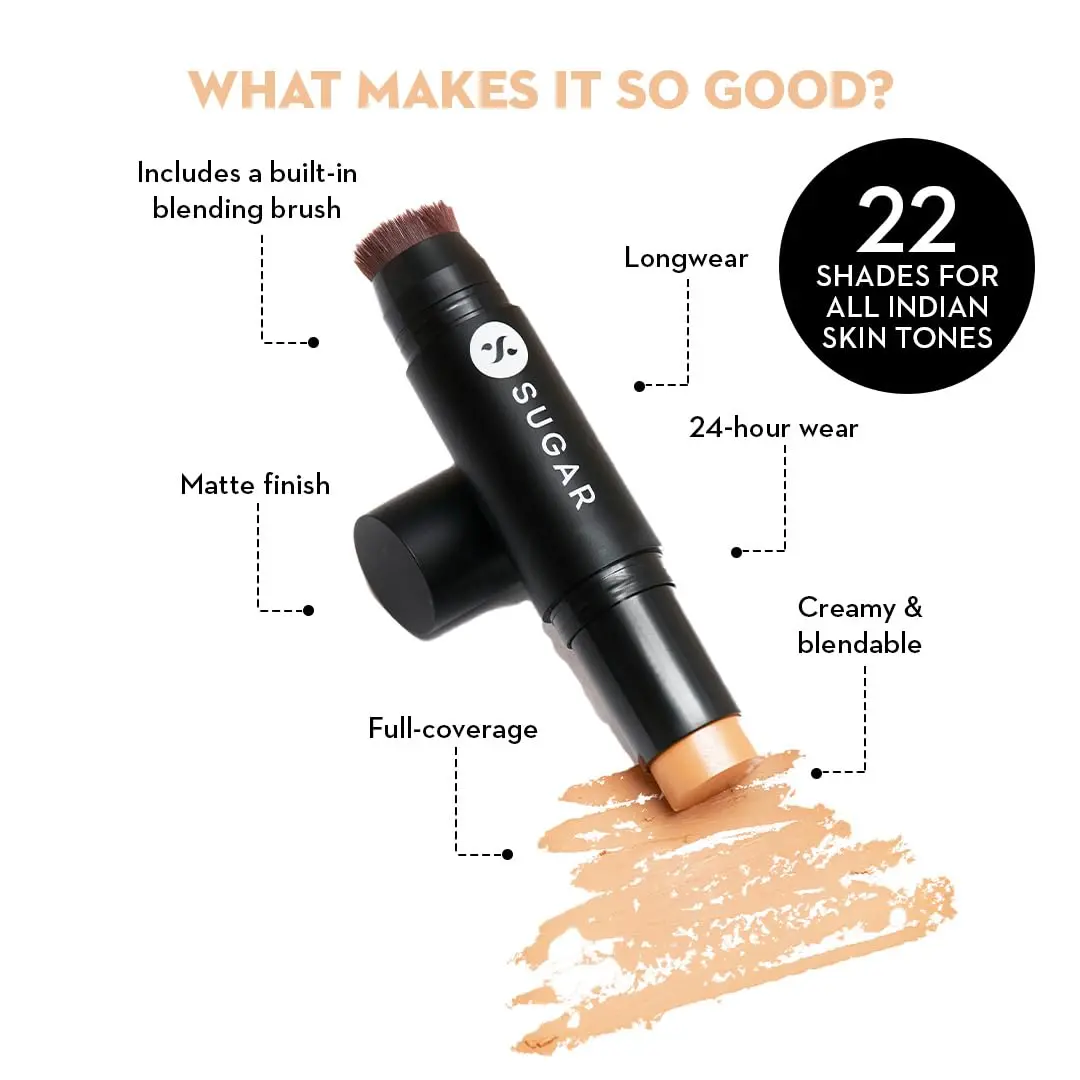 SUGAR Ace Of Face Foundation Stick - 52 Corretto (Tan, Yellow Undertone) 12gm | Full Coverage Matte Finish - view 3