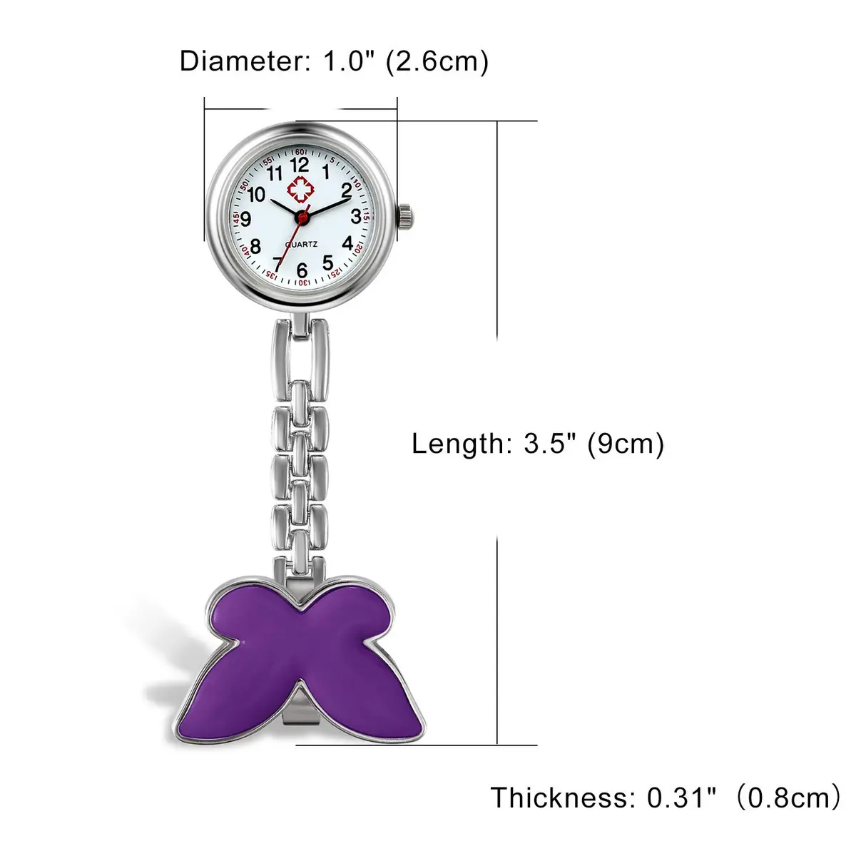 Avaner Butterfly Nurse Watch Clip-On Analog Quartz Fob Pocket Watch 2.6cm - view 7