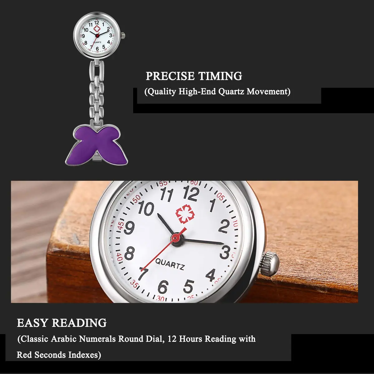 Avaner Butterfly Nurse Watch Clip-On Analog Quartz Fob Pocket Watch 2.6cm - view 3