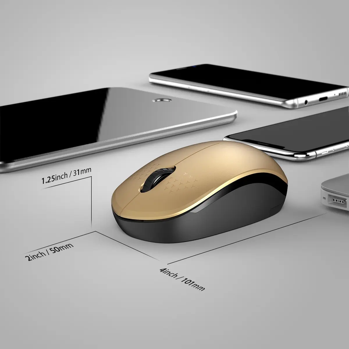 seenda Wireless Mouse for Laptop, 2.4G Noiseless Computer Mouse, Black&Gold | 101mm (4.5in) Length, 50mm (2.8in) Width, 32mm (1.25in) Height - view 6