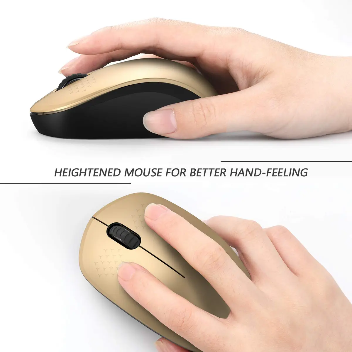 seenda Wireless Mouse for Laptop, 2.4G Noiseless Computer Mouse, Black&Gold | 101mm (4.5in) Length, 50mm (2.8in) Width, 32mm (1.25in) Height - view 4