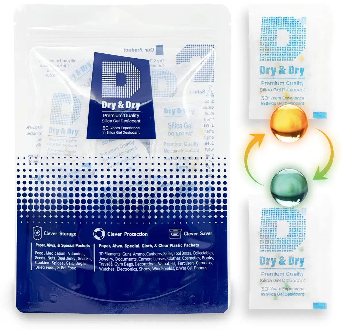Dry & Dry 5 Gram Orange Silica Gel Packets | Food Safe & Reusable Moisture Absorbers (70-120 chars) - main product image