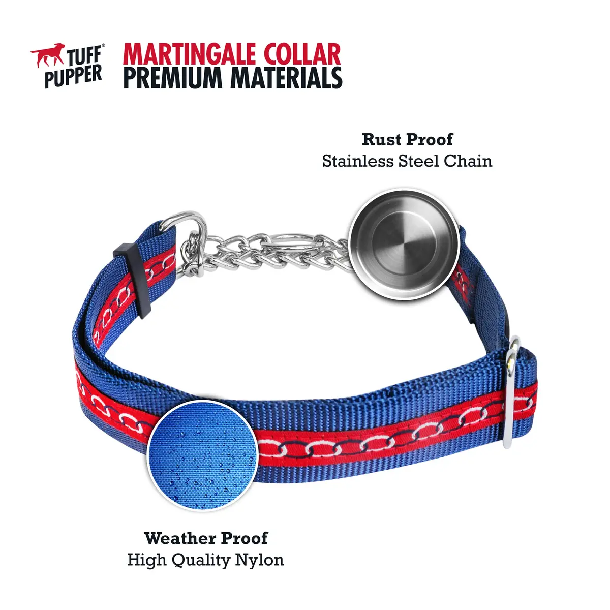 Tuff Pupper Martingale Dog Collar for Small Dogs (12-20" Neck) | Gentle Nylon & Stainless Steel Chain for Training - view 4