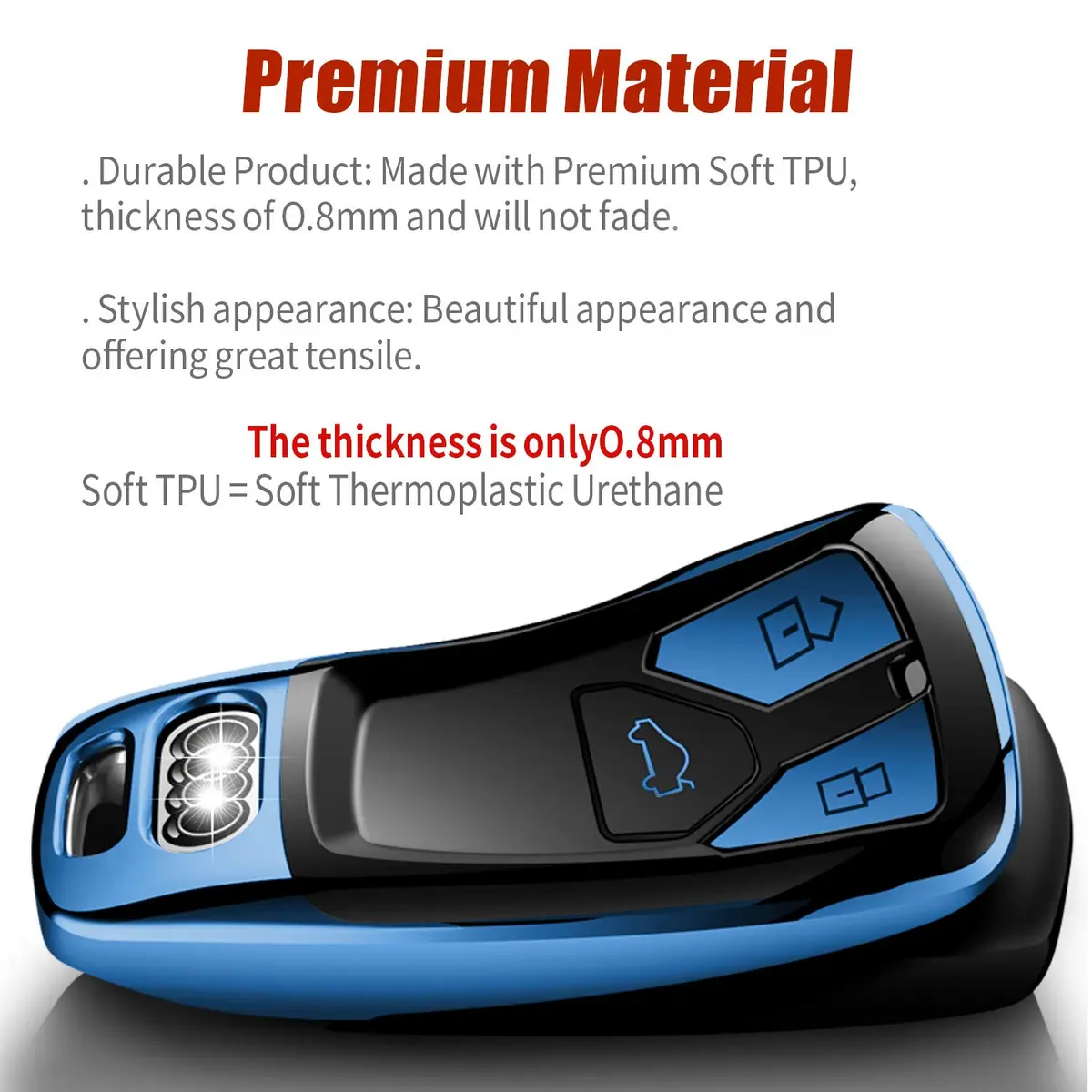 Tukellen Blue Soft TPU Key Case Cover for Audi A4 A5 A6 A7 A8 Q2 Q3 Q5 Q7 R8 TT S4 S5 S6 S7 S8 SQ5 TTRS (1-Pack) - view 2