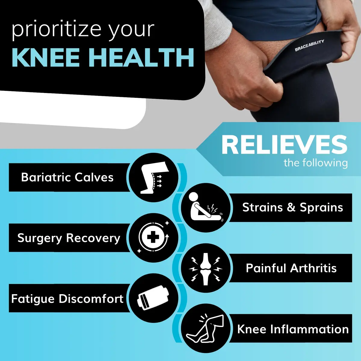 BraceAbility Plus Size Knee Sleeve 5XL Black | FDA Approved Orthopedic Brace for Arthritis Joint Pain Relief - view 3