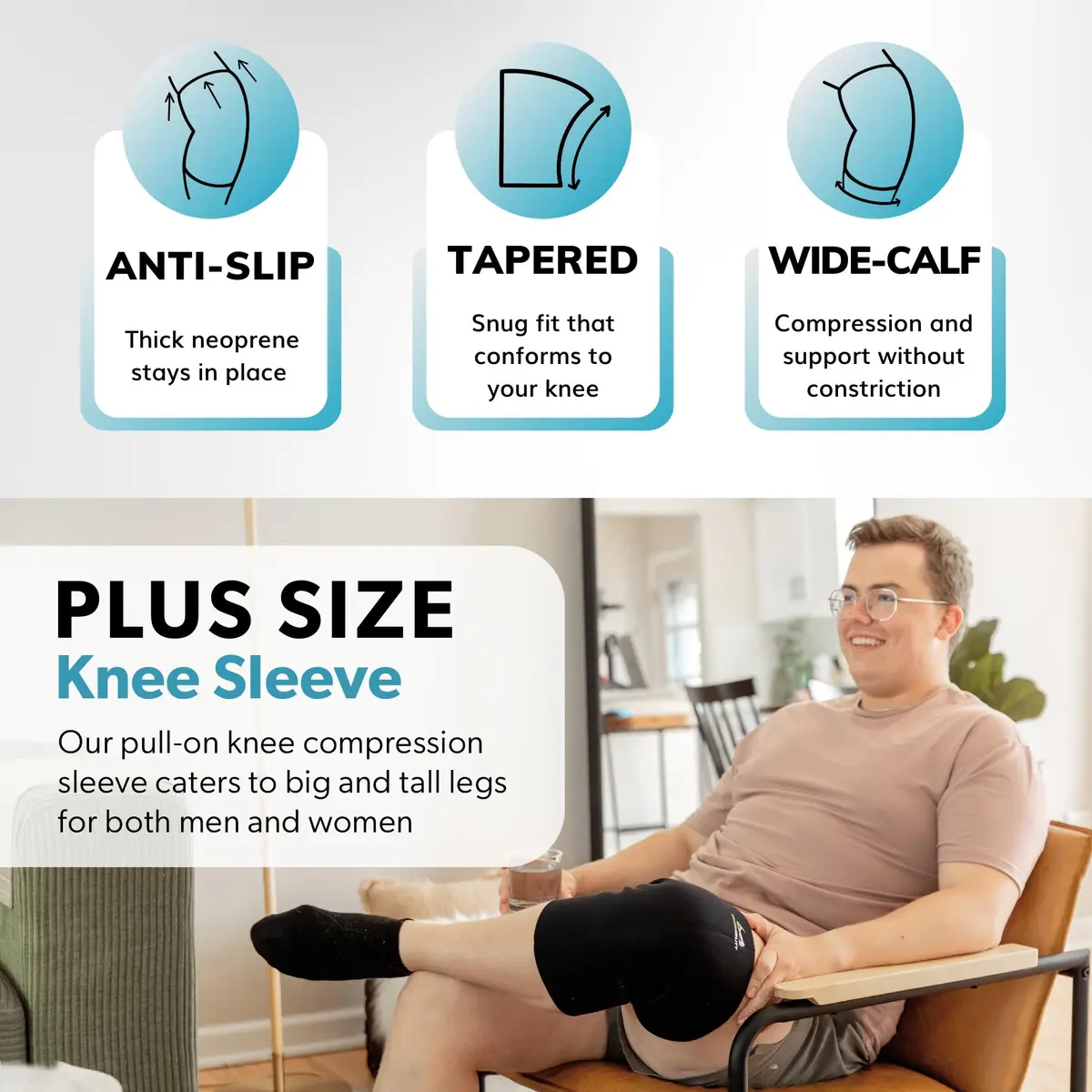 BraceAbility Plus Size Knee Sleeve 5XL Black | FDA Approved Orthopedic Brace for Arthritis Joint Pain Relief - view 4