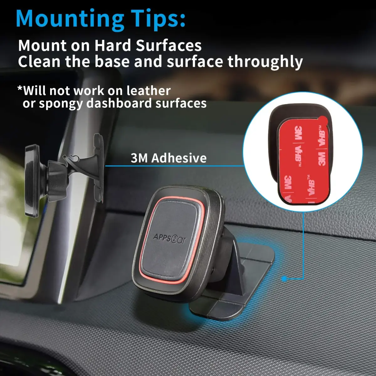 APPS2Car Grey 3M VHB Adhesive Pads 4.8cm x 2.8cm | Strong Double-Sided Tape for Car Mounts - view 6