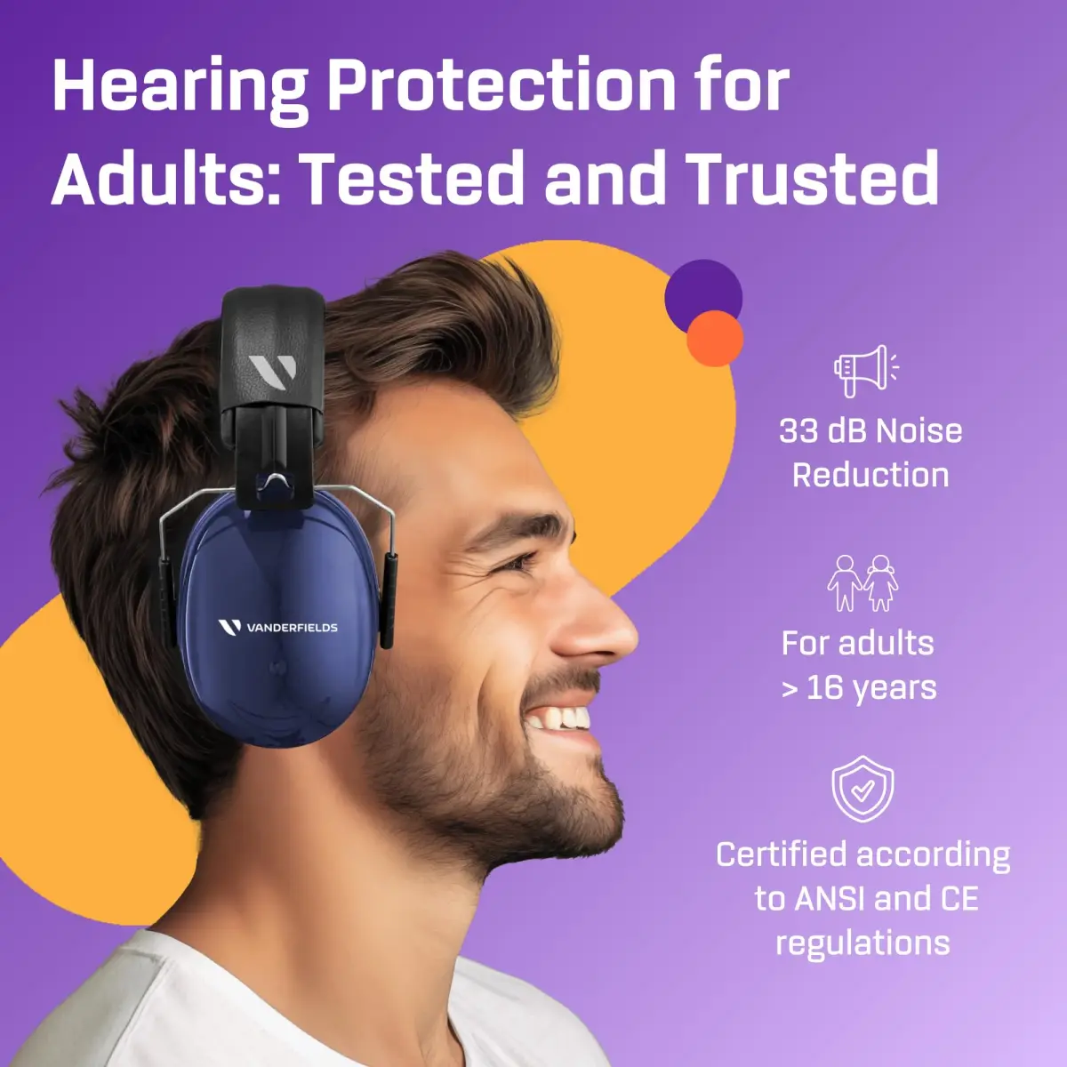 Vanderfields Noise Reduction Earmuffs for Adults - 35 dB (2K Hz) Protection Headphones | ANSI & CE Certified - view 2