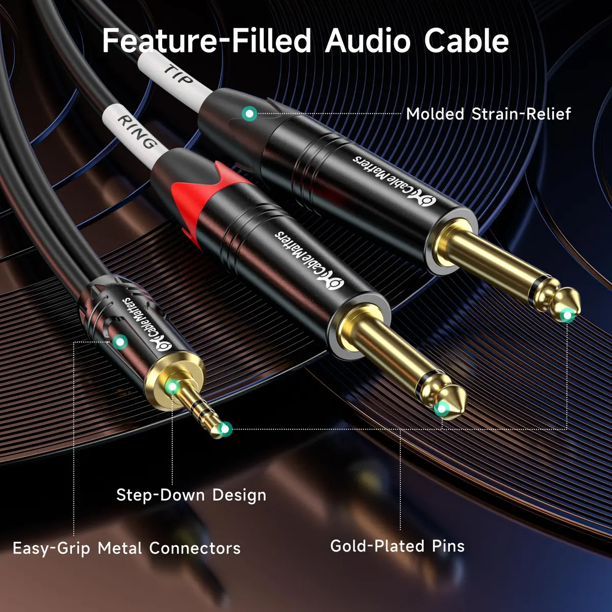 Cable Matters 3.5mm TRS to Dual 6.35mm TS Breakout Cable, 3.05m (10ft) | Connect Audio Devices to Mixers - view 6