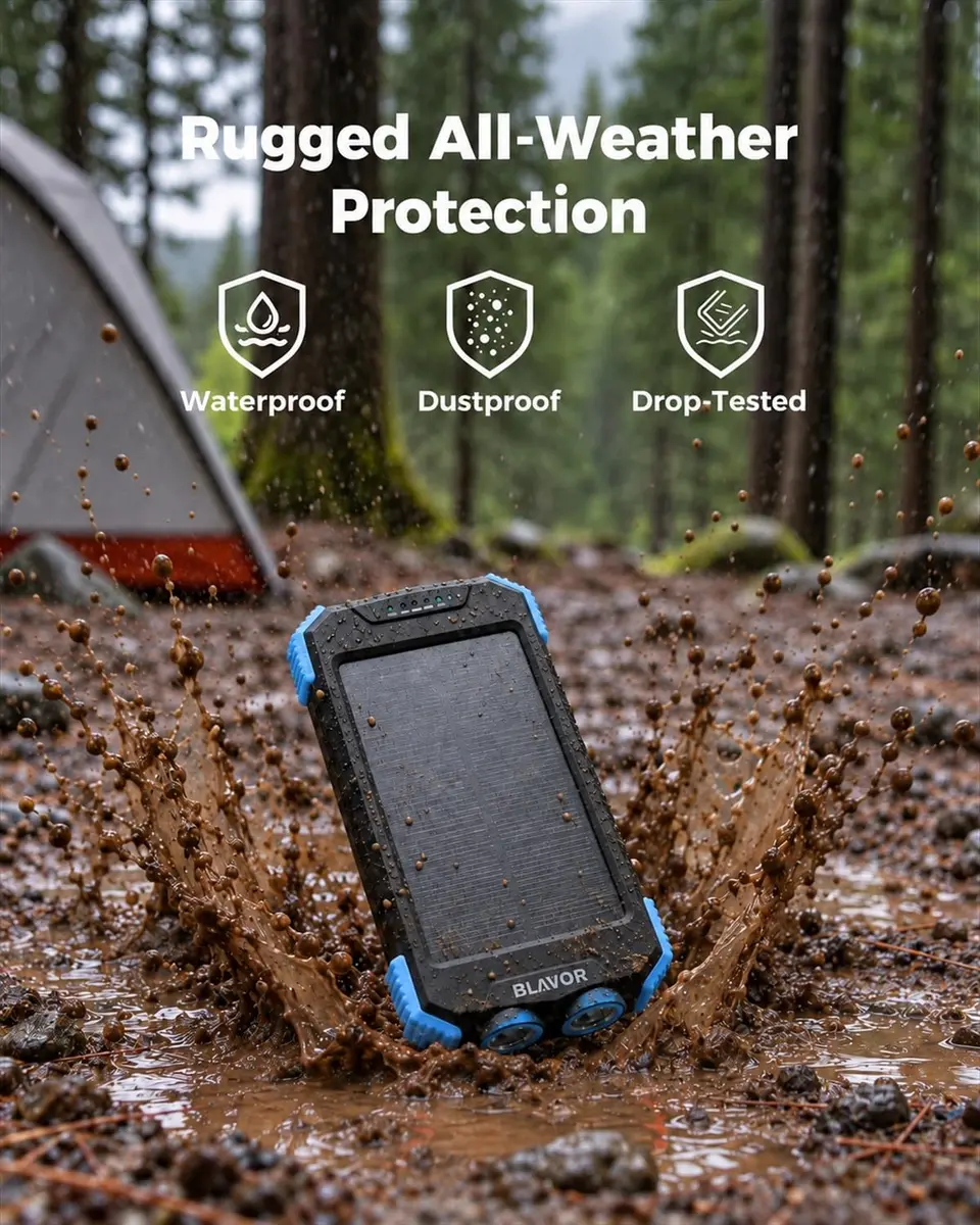 BLAVOR Solar Power Bank 10,000mAh Portable Wireless Charger for Cell Phones | 20W Fast Charging, Waterproof & Shockproof - view 5