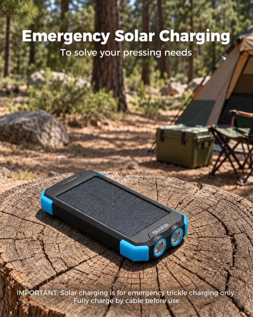 BLAVOR Solar Power Bank 10,000mAh Portable Wireless Charger for Cell Phones | 20W Fast Charging, Waterproof & Shockproof - view 6