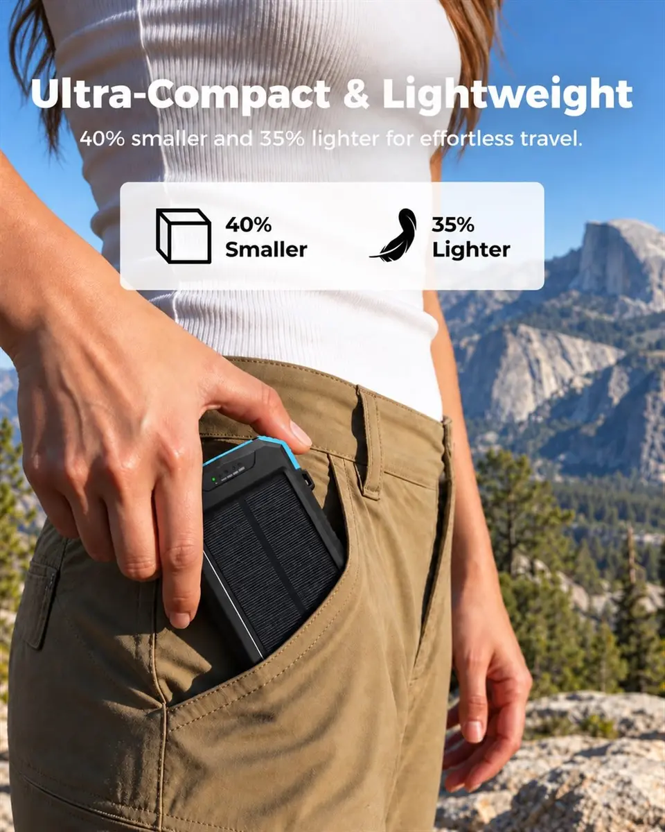 BLAVOR Solar Power Bank 10,000mAh Portable Wireless Charger for Cell Phones | 20W Fast Charging, Waterproof & Shockproof - view 3