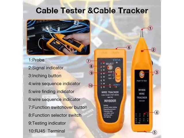 iMBAPrice WH806R Network Cable Tester & Wire Tracker with Probe & Earphone, RJ45 RJ11 Cat5 Cat6 Ethernet LAN Phone Cables (1-Pack) - view 9