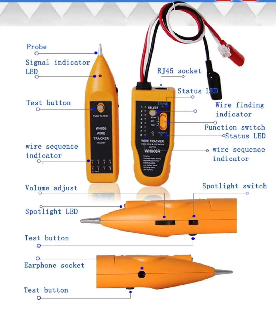 iMBAPrice WH806R Network Cable Tester & Wire Tracker with Probe & Earphone, RJ45 RJ11 Cat5 Cat6 Ethernet LAN Phone Cables (1-Pack) - view 3