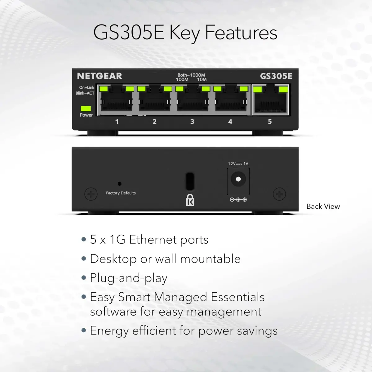NETGEAR 5-Port Gigabit Ethernet Easy Smart Managed Network Switch (GS305E) | 1000 Mbps Ports, Metal Case - view 6