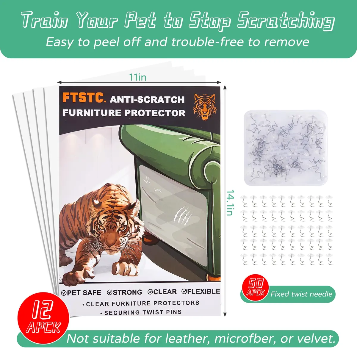 FTSTC Anti Cat Scratch Furniture Protector 12-Pack | Heavy Duty Self-Adhesive Transparent Scratch Deterrent for Cats - view 8