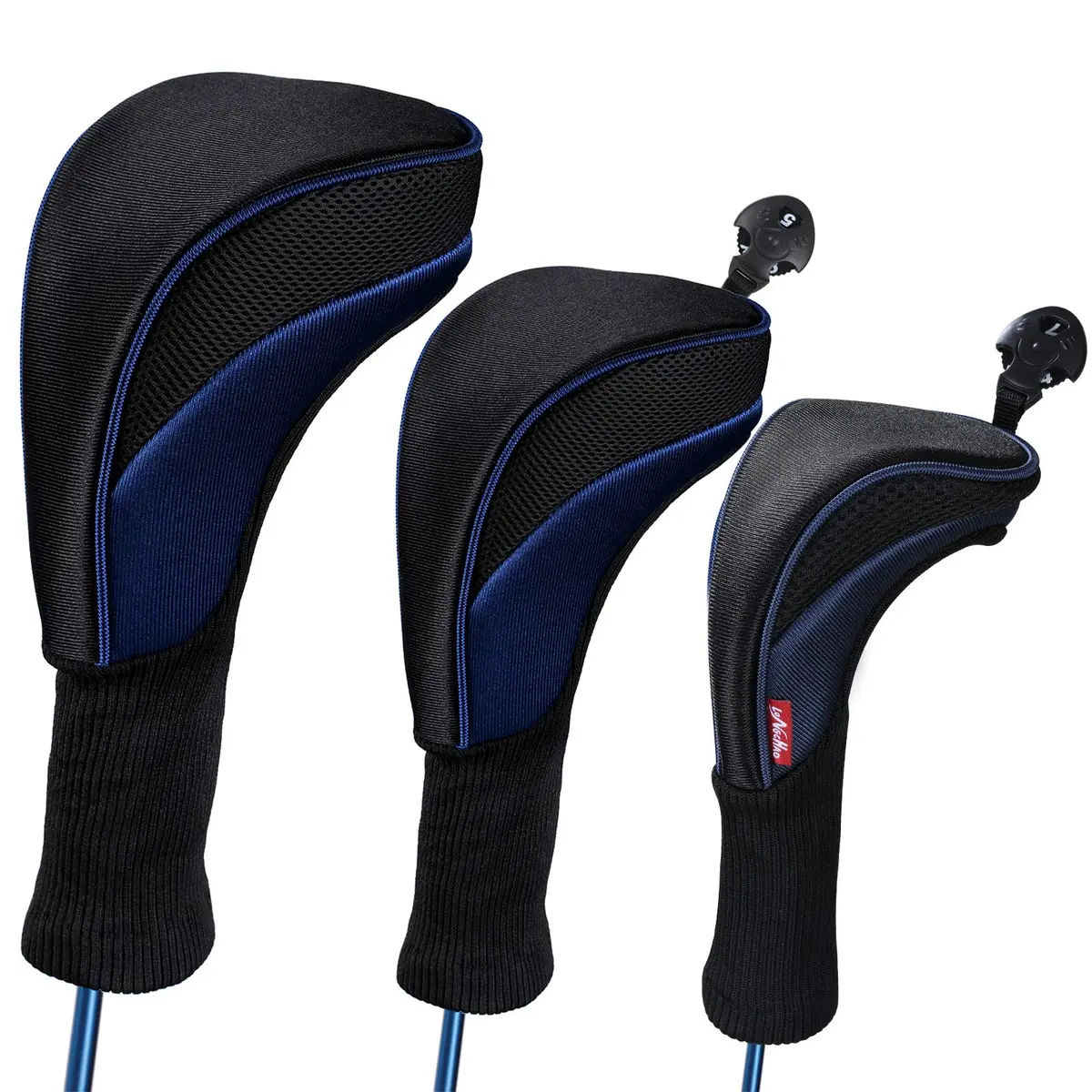 LONGCHAO Golf Club Head Cover Set 3 pcs | Thick, Soft & Interchangeable Tags (1680D Material, Blue) - main product image
