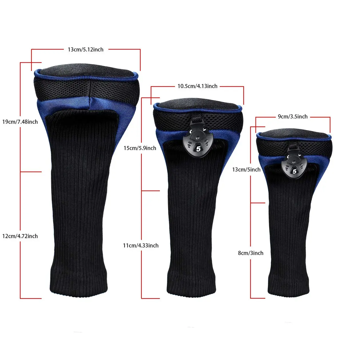 LONGCHAO Golf Club Head Cover Set 3 pcs | Thick, Soft & Interchangeable Tags (1680D Material, Blue) - view 5