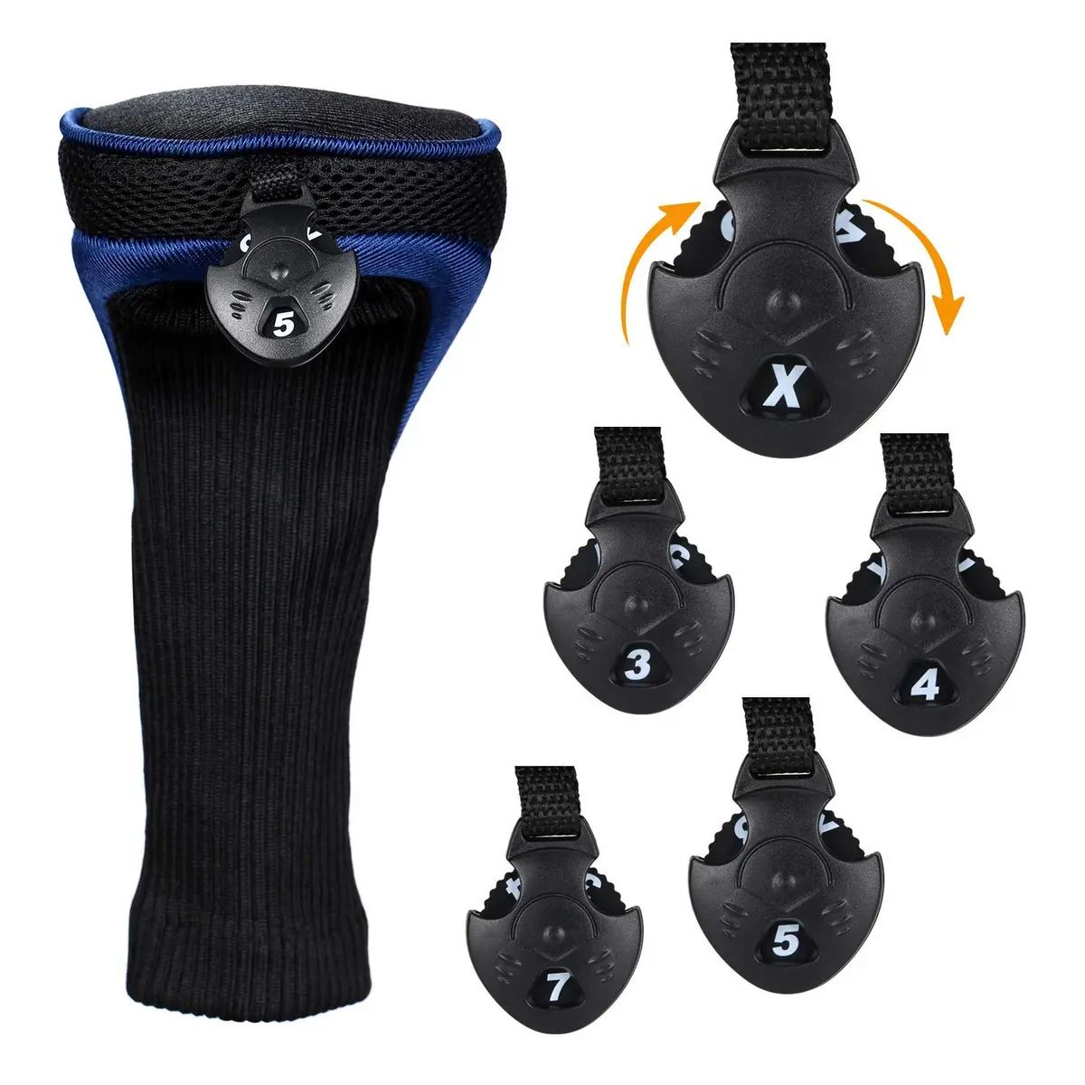 LONGCHAO Golf Club Head Cover Set 3 pcs | Thick, Soft & Interchangeable Tags (1680D Material, Blue) - view 3
