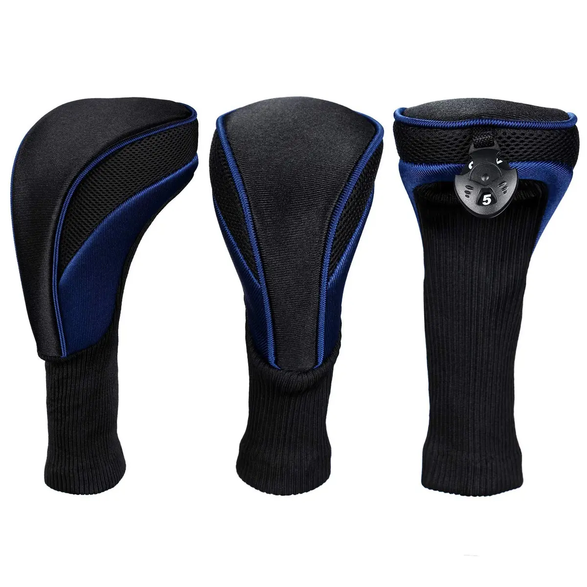 LONGCHAO Golf Club Head Cover Set 3 pcs | Thick, Soft & Interchangeable Tags (1680D Material, Blue) - view 4