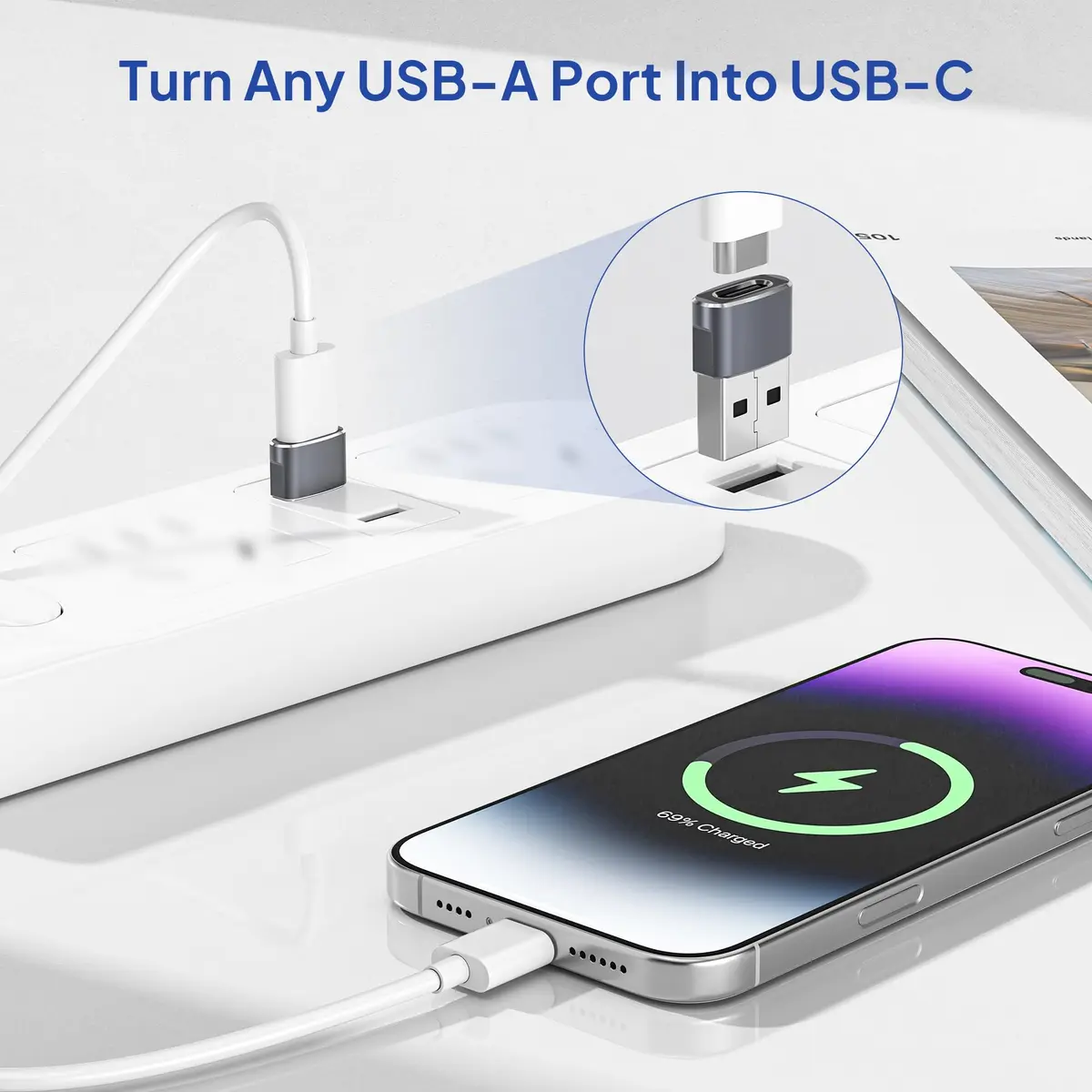 Elebase USB-C Female to USB-A Male Adapter 4-Pack | Data & Charging Support, Compact Design, 12-Month Warranty - view 2