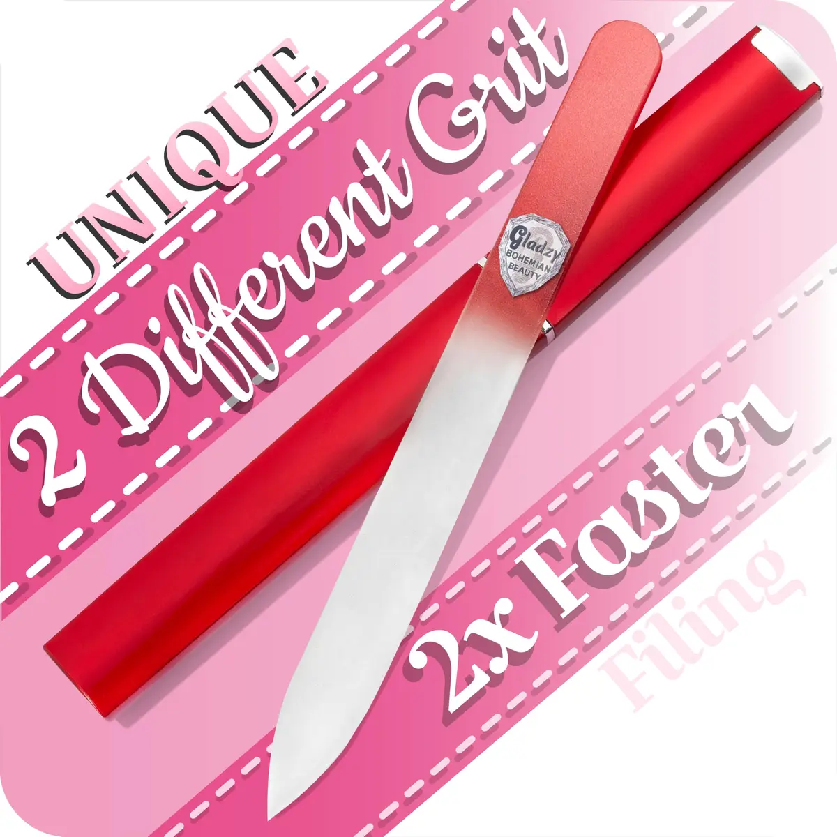 Gladzy Czech Glass Nail File with Case | Double Sided Crystal Nail Tool for Natural Nails, Dual Grit, Ethically Made in EU - main product image