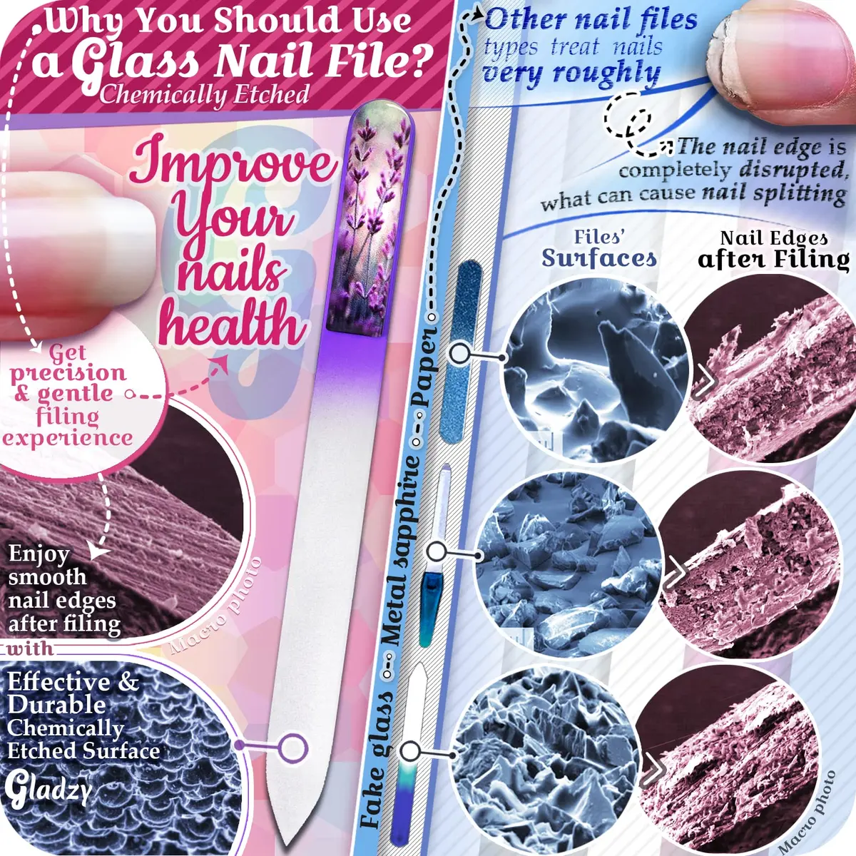 Gladzy Czech Glass Nail File with Case | Double Sided Crystal Nail Tool for Natural Nails, Dual Grit, Ethically Made in EU - view 4