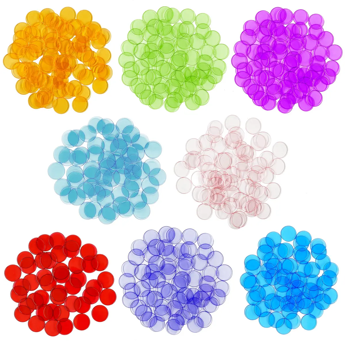 Hebayy 500 Transparent 8 Color Bingo Chips | 3/4 inch Diameter, Plastic Markers for Kids & Bingo Night - view 3